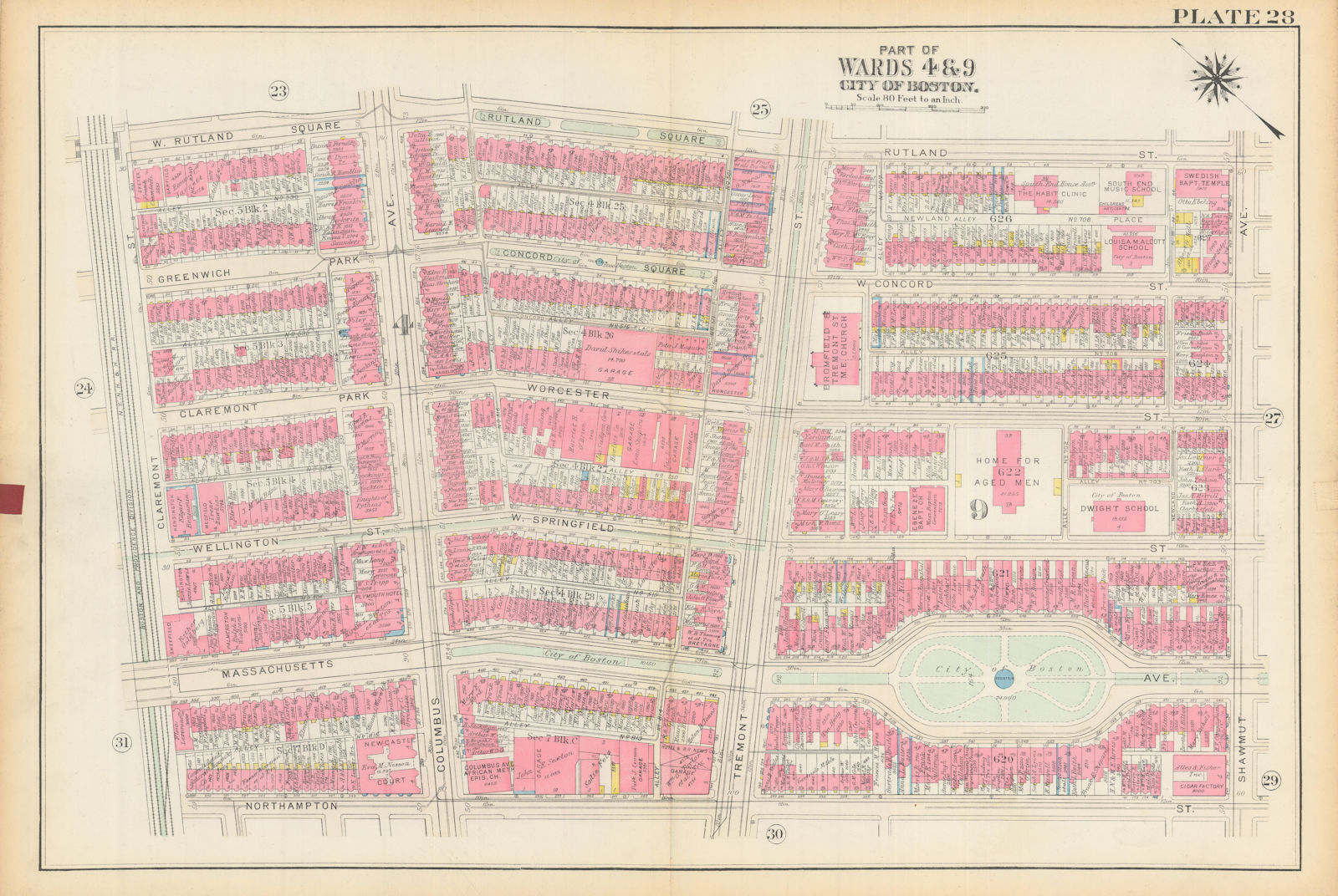 Boston #28 South End/Roxbury. Chester Sq. Claremont-Shawmut. BROMLEY 1928 map